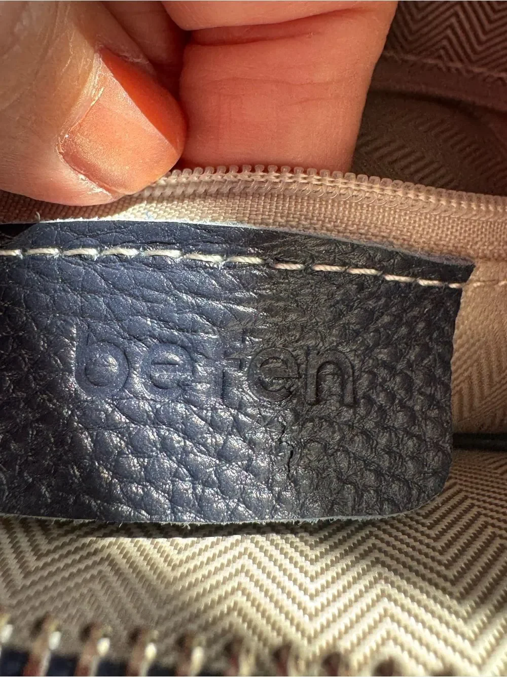 Befen Pebbled Leather Crossbody Bag Adjustable Guitar Strap Zip Purse Navy Blue